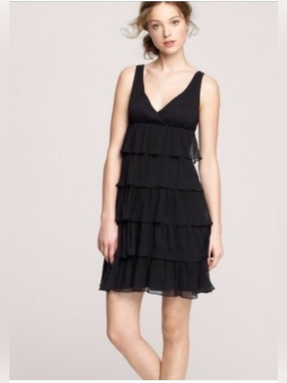 JCREW Zadie Silk Chiffon cocktail dress  10 NAVY BLUE Tiered Sleeveless